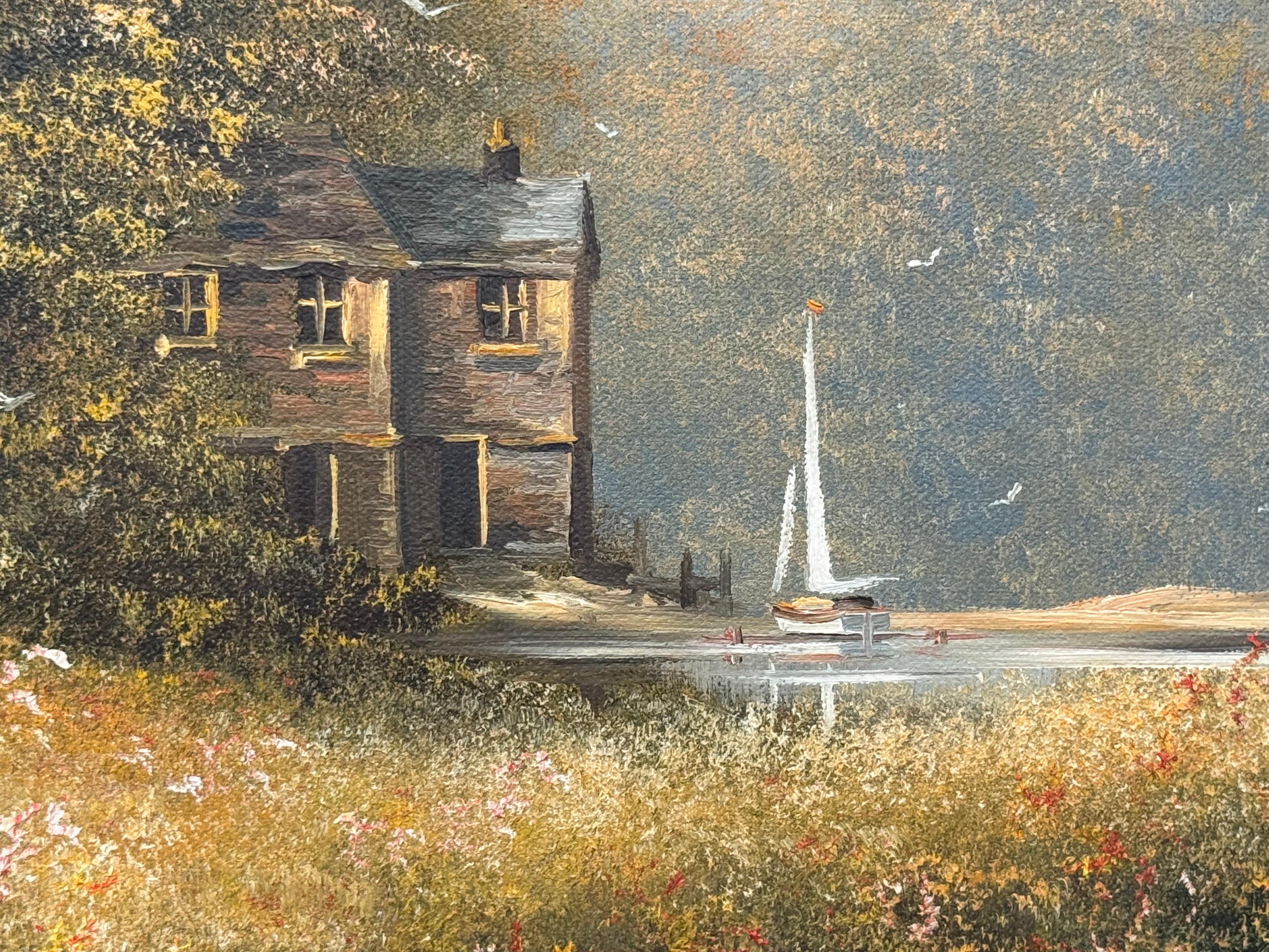Serene Countryside Landscape with Sailboat & Wild Flowers in English Countryside For Sale 13