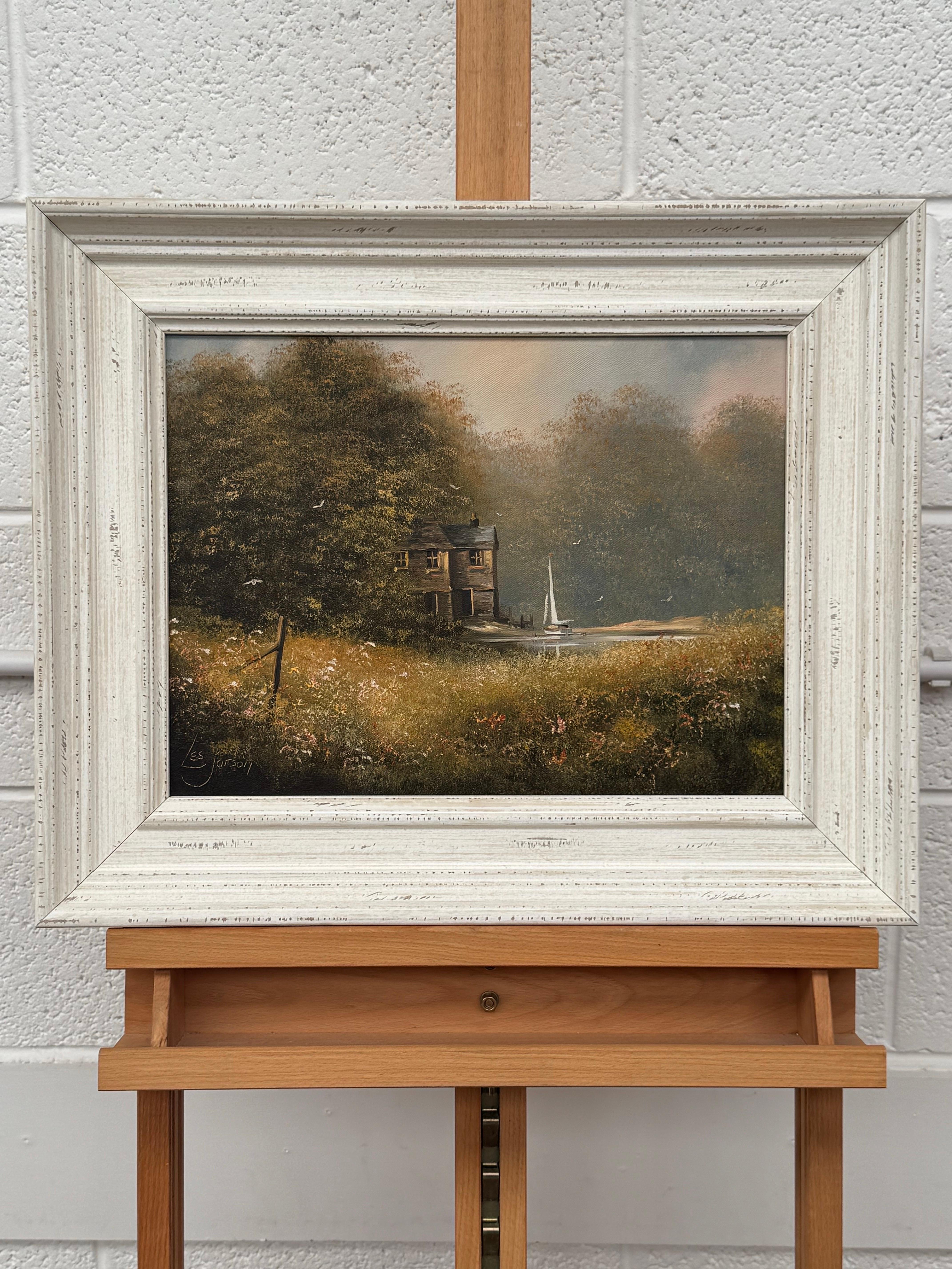 Serene Countryside Landscape with Sailboat & Wild Flowers in English Countryside For Sale 12