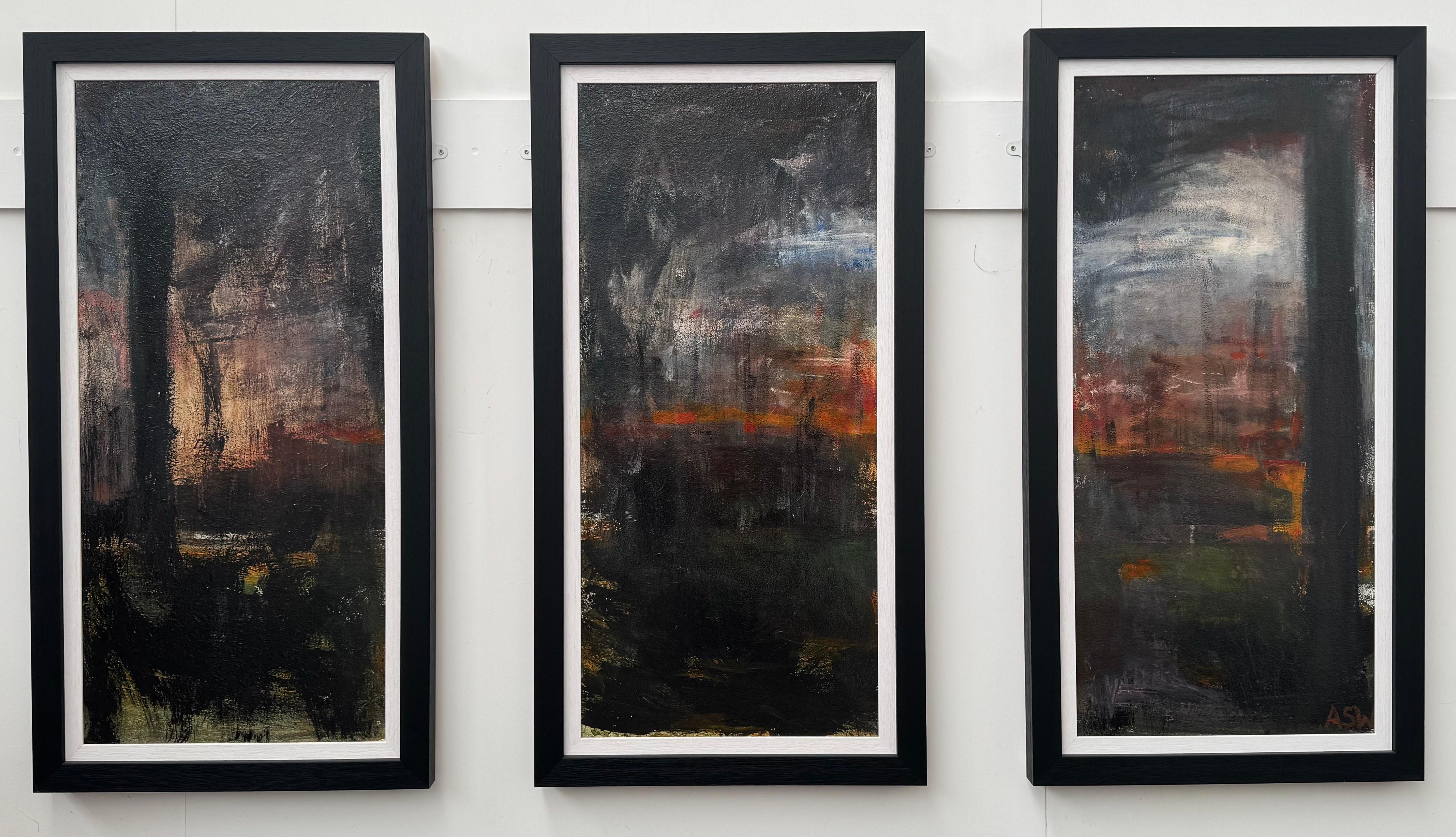 Triptych Abstract Forest Trees Landscape Painting by British Urban Artist For Sale 3