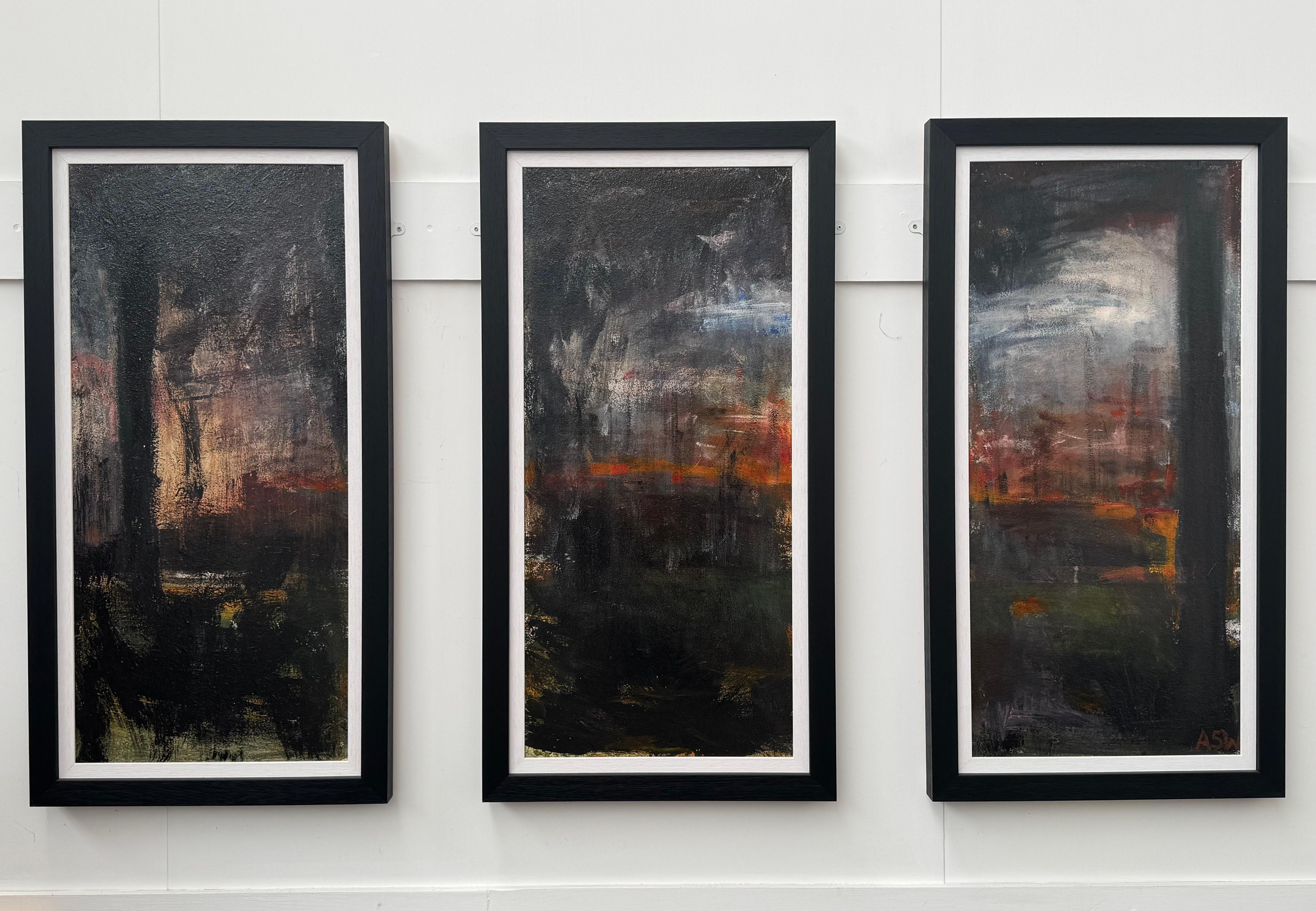 Triptych Abstract Forest Trees Landscape Painting by British Urban Artist For Sale 5