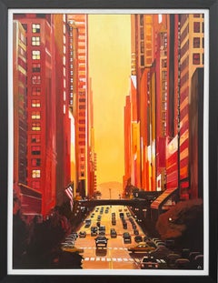New York City NYC Street Sunshine Landscape Painting by British Cityscape Artist