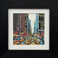 Miniatur-Gemälde von Radio City New York mit Nachtverkehr von britischem Künstler