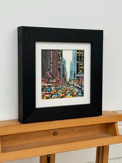 Peinture miniature de Radio City New York avec trafic nocturne par un artiste britannique