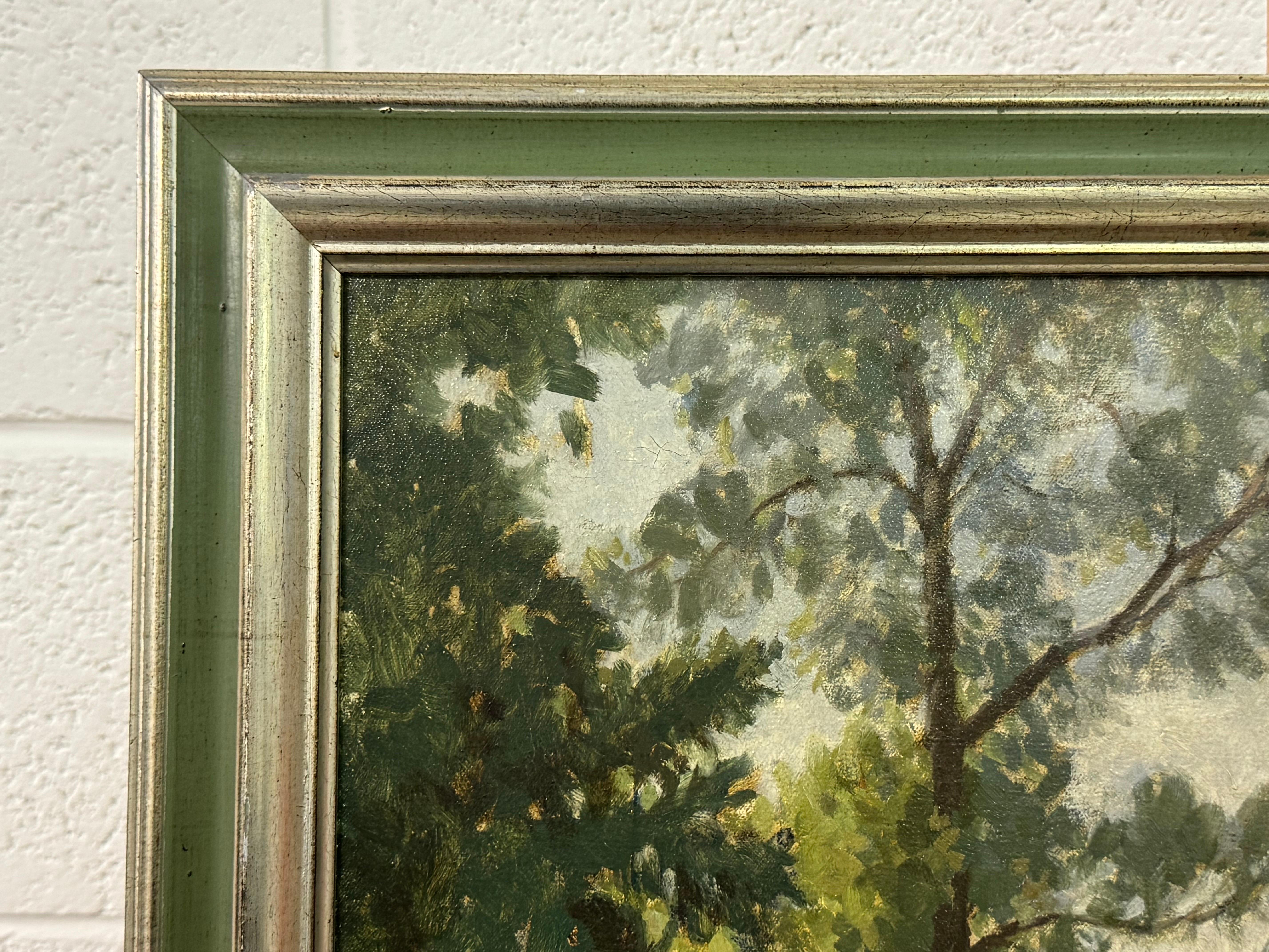 Ölgem�älde mit Figuren eines mit Blättern gefütterten Flusses im irischen Sommer des britischen Künstlers im Angebot 8