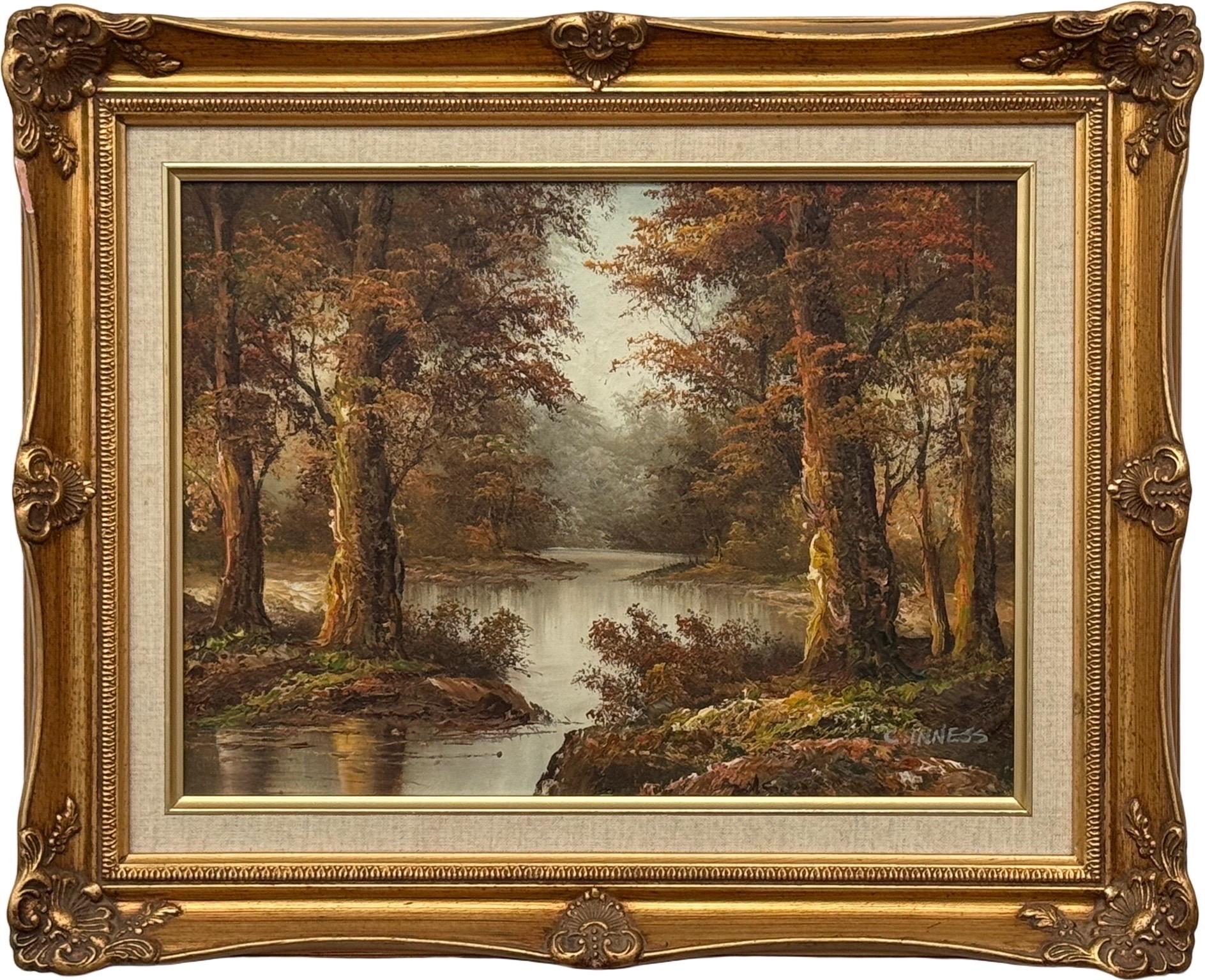 Paysage forestier - une peinture à l
huile ancienne de l
artiste américain du 19e siècle