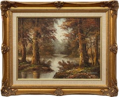 Forest Landscape - an Antique Oil Painting by 19th Century American Artist