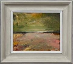 Abstract Expressionism Art in Green, Pink & Gold by Contemporary British Artist