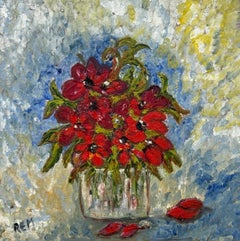 Expressive Still Life Painting Red Rose Flowers 'Red for Love' by British Artist