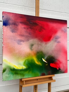 Quadro di paesaggio astratto rosso e verde su tela dell'artista britannico
