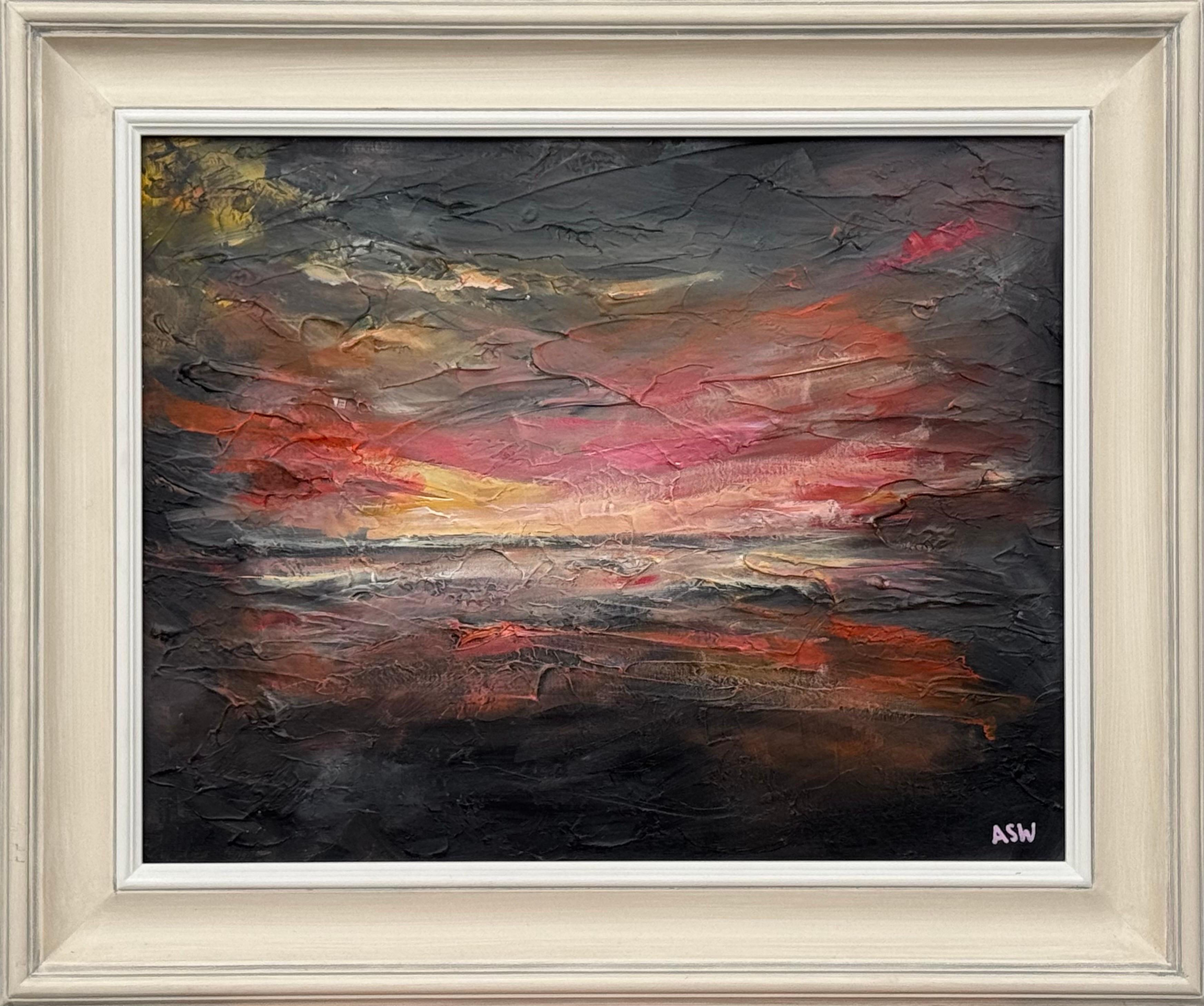 Abstract Expressionist Painting using Reds, Oranges & Black by British Artist