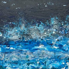 Blue & White Textured Abstract Painting "Stormy Waters" by Contemporary Artist