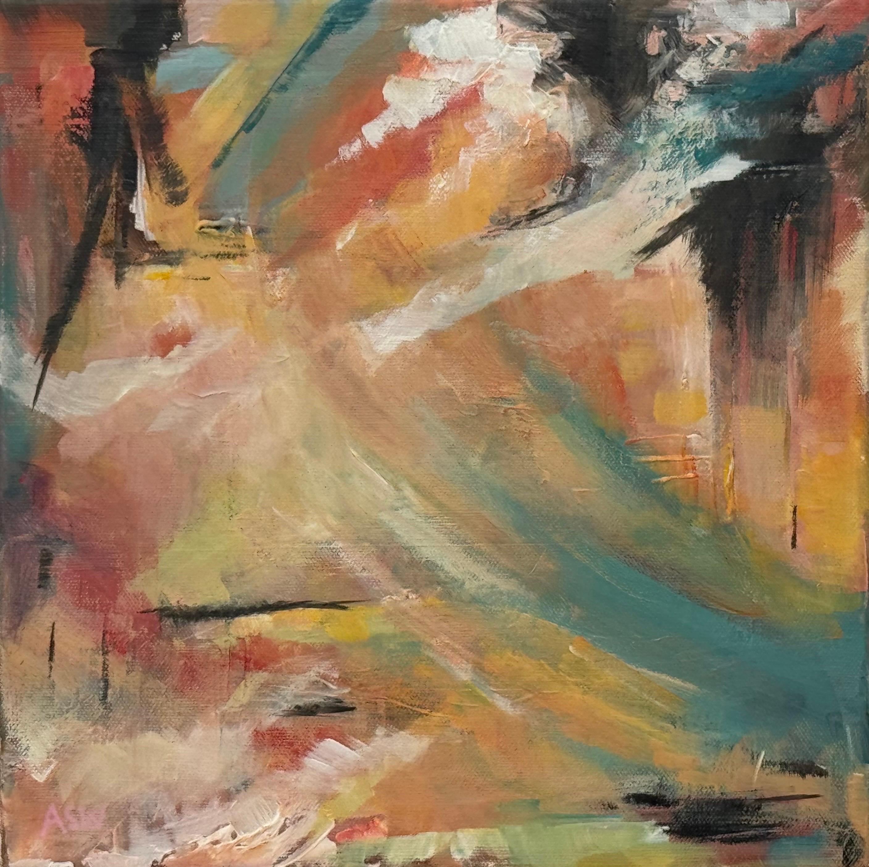 Angela Wakefield Abstract Painting - Golden Yellow Field at Dusk, Contemporary Realism, 10 x 10 inches, Signed