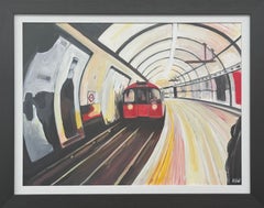Peinture contemporaine représentant le métro de Londres, acrylique sur toile, encadrée