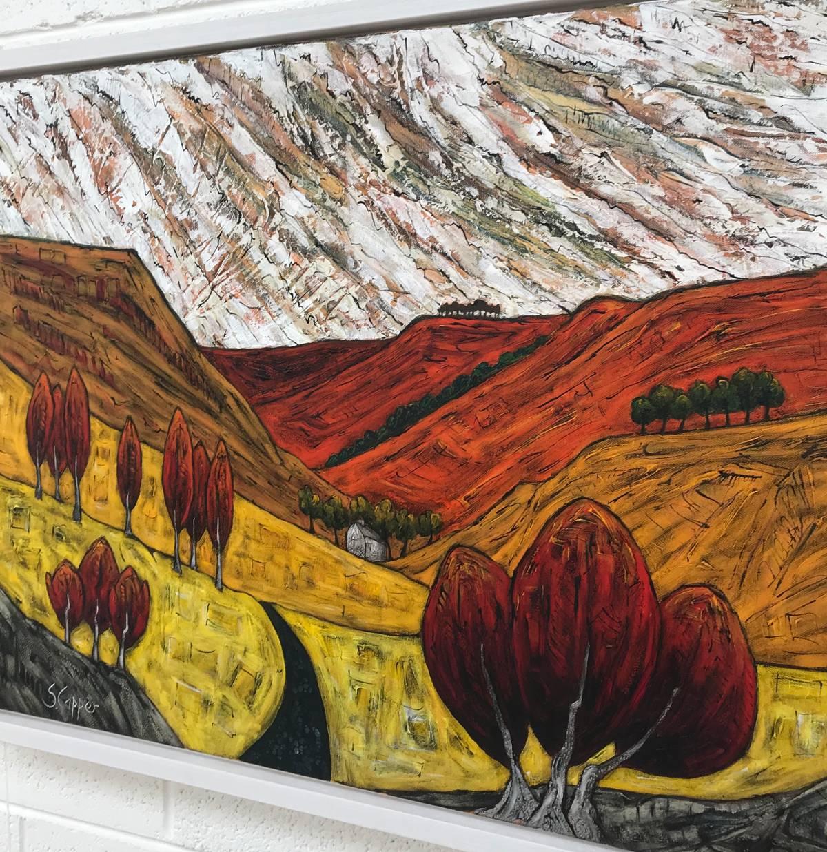 Red Yellow Pennines Saddleworth Abstract Landscape Painting by British Artist 2