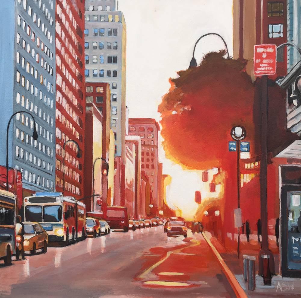 Peinture de paysage urbain de scène de rue de New York de la collection d'artistes britanniques - Painting de Angela Wakefield