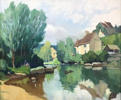 20th Century Riverside Impressionist Landscape Painting by Modern French Artist