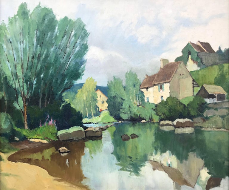 20th Century Riverside Impressionist Landscape Painting by Modern French Artist For Sale 1
