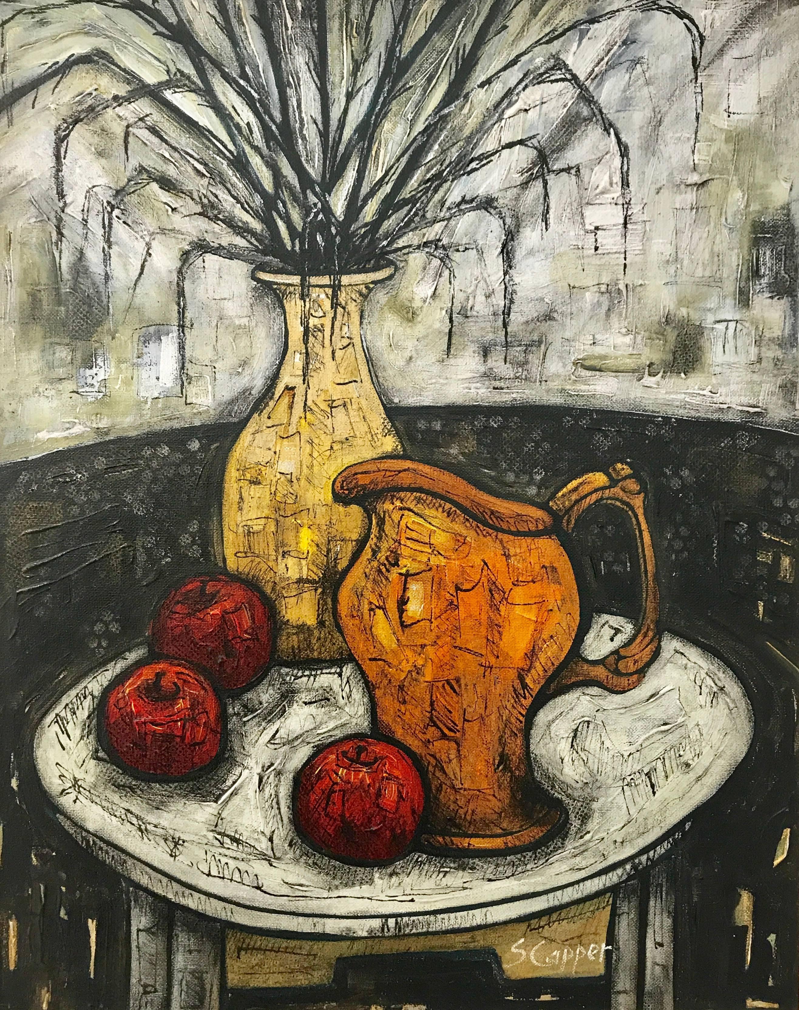 Steve Capper Still-Life Painting - Still Life Painting with Orange Jug & Apples by British Artist