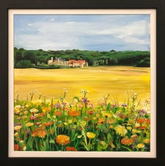 French Chateau Wild Flowers in Field Burgundy France by English Landscape Artist