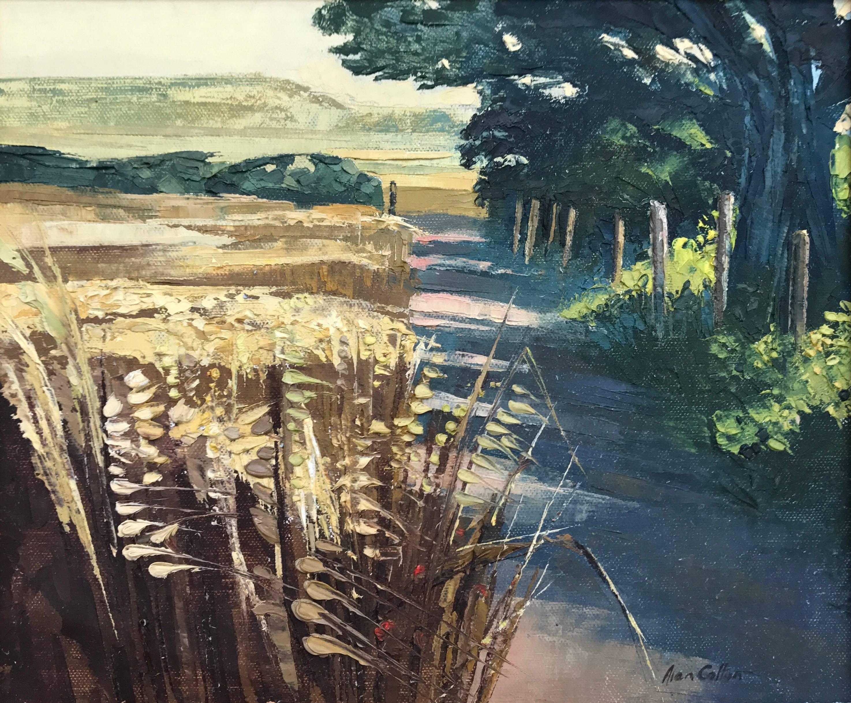 Alan Cotton Landscape Painting - Barley Lane - Impasto Oil Painting of English Field Road Landscape by UK Artist