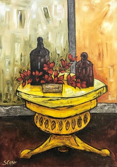 Still Life with Yellow Table Painting by Cubist Fauvist inspired British Artist