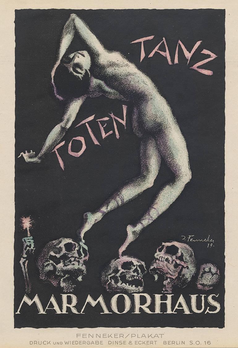 In 'Totentanz', a very early Fritz Lang script, Sascha Guru uses her feminine wiles to lure men to their deaths in a labyrinth beneath the house of her crippled, evil lover.

Josef Fenneker was the foremost film poster artist in Weimar Berlin, and