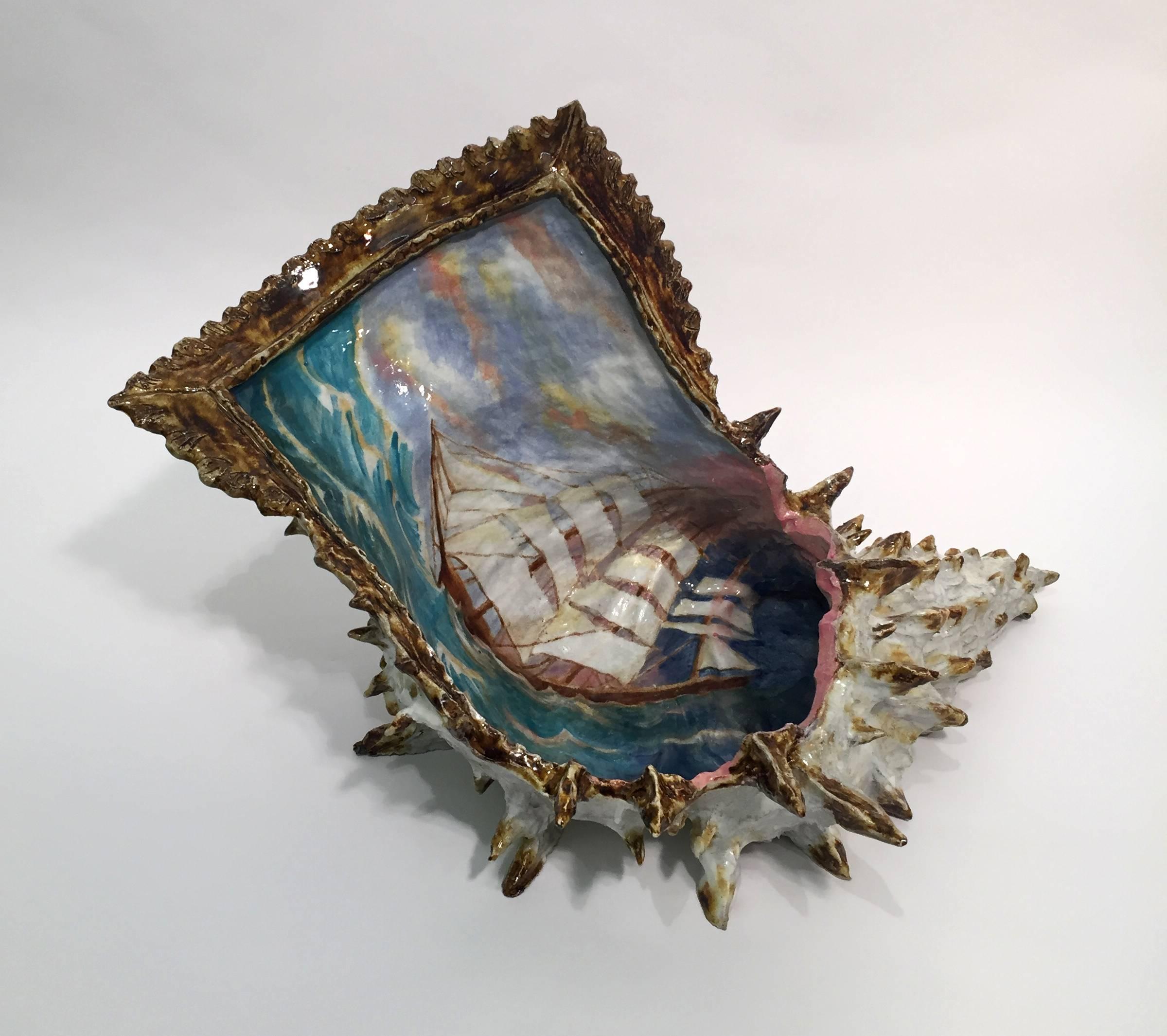 Clipper Ship and Conch Shell - Art by Valerie Hegarty