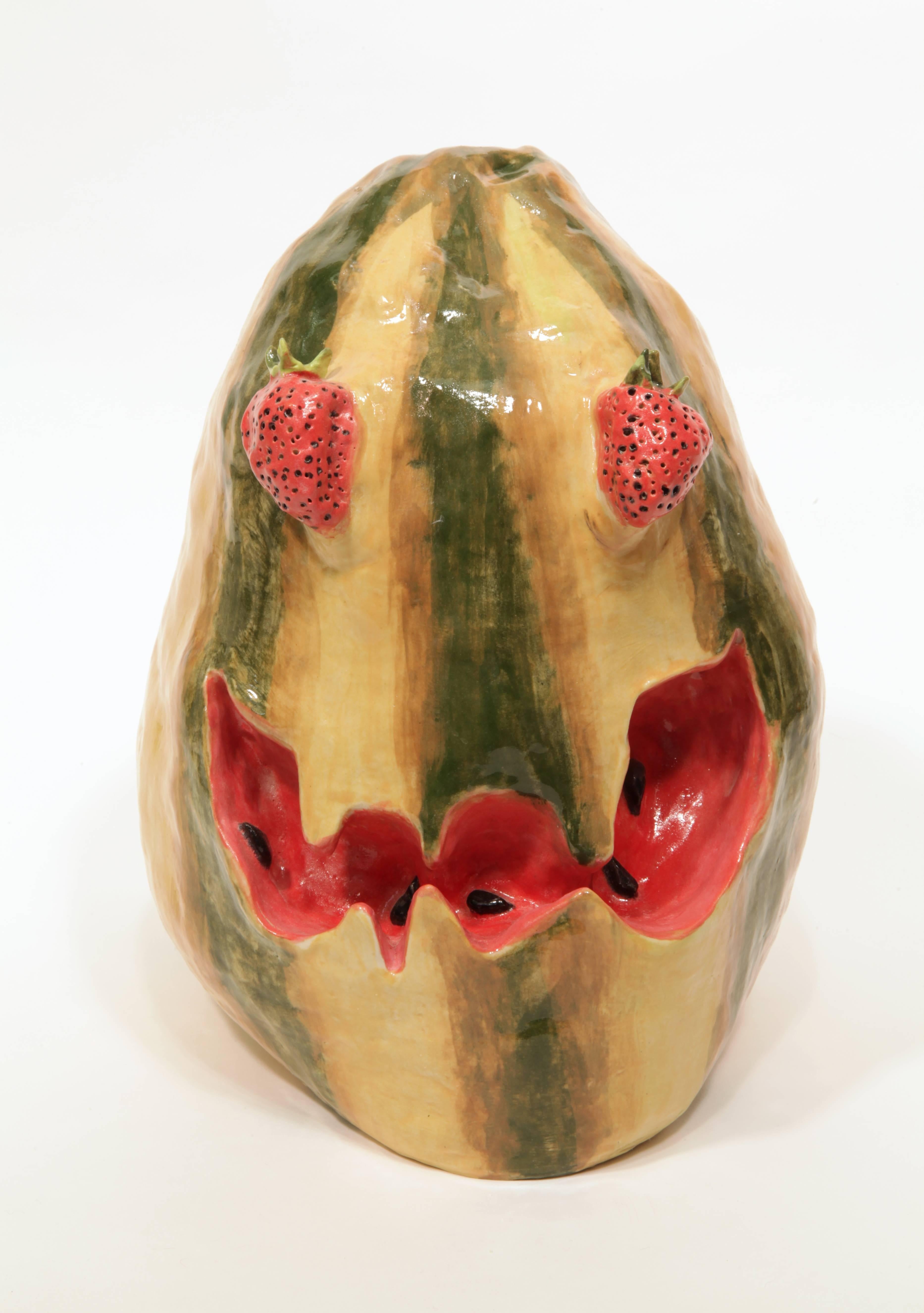 Valerie Hegarty Still-Life Sculpture - Watermelon Head with Strawberry Eyes