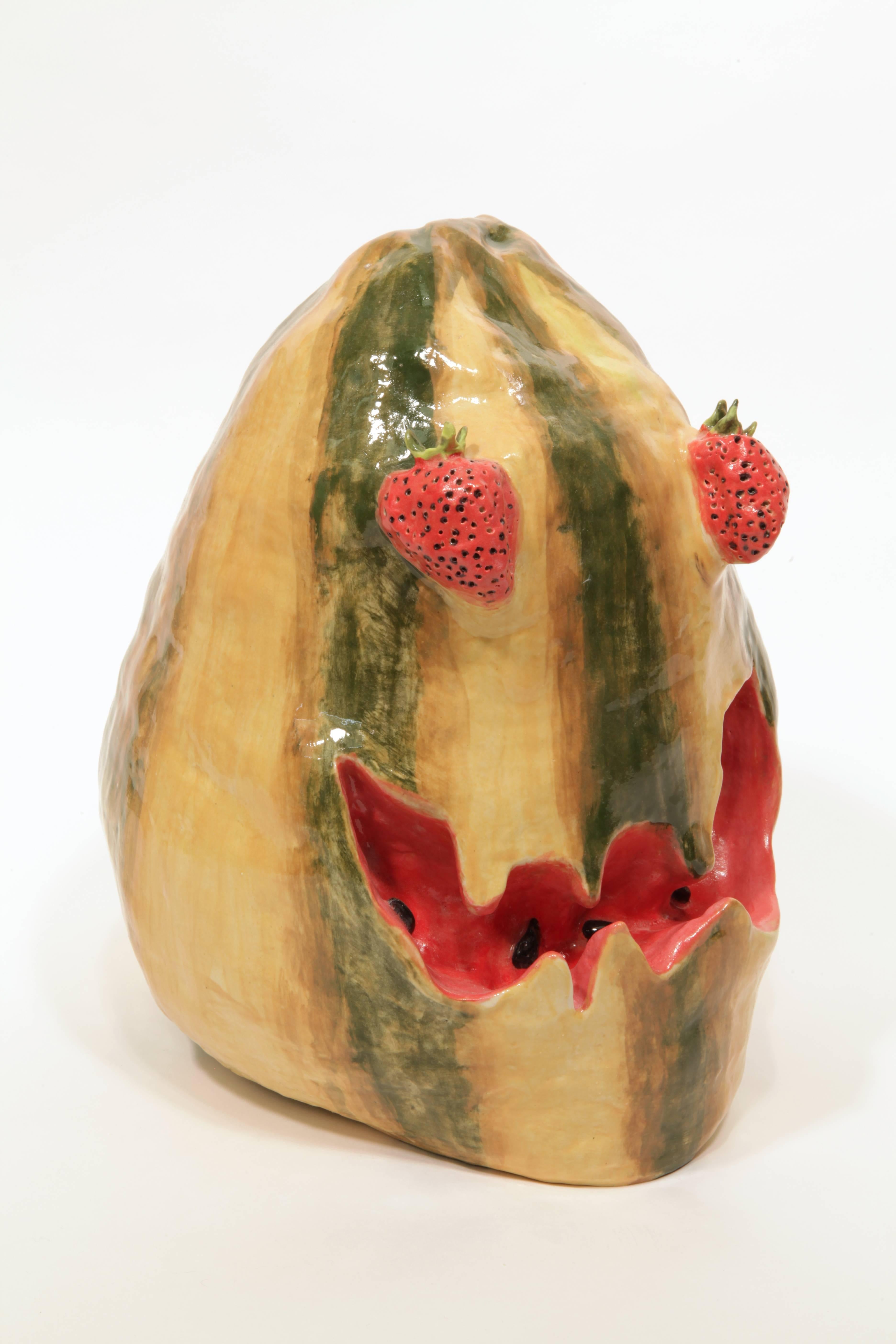 Watermelon Head with Strawberry Eyes - Sculpture by Valerie Hegarty
