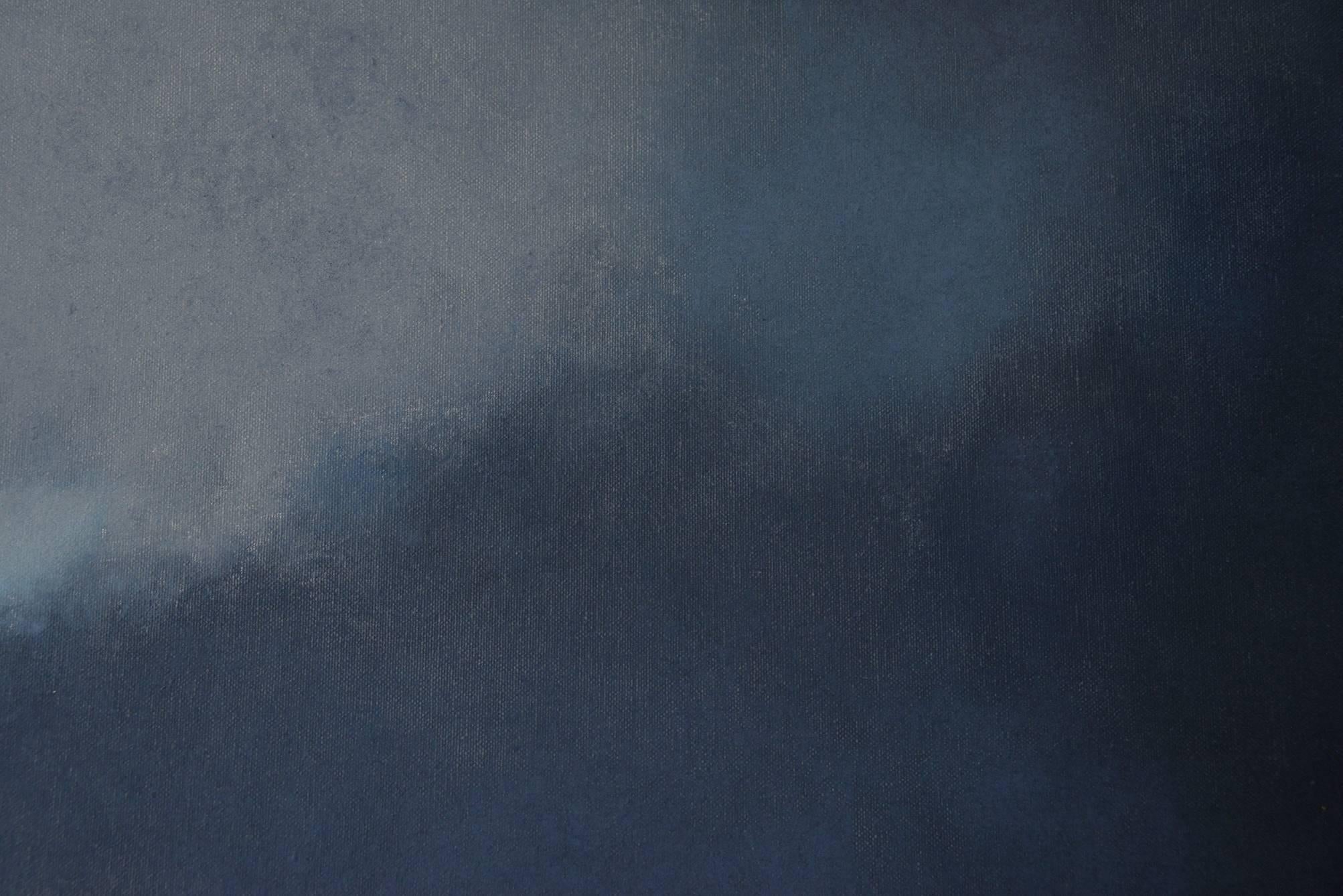 Silence, Dark Blue Grey Abstract Softcolored  - Painting by KC PAILLARD
