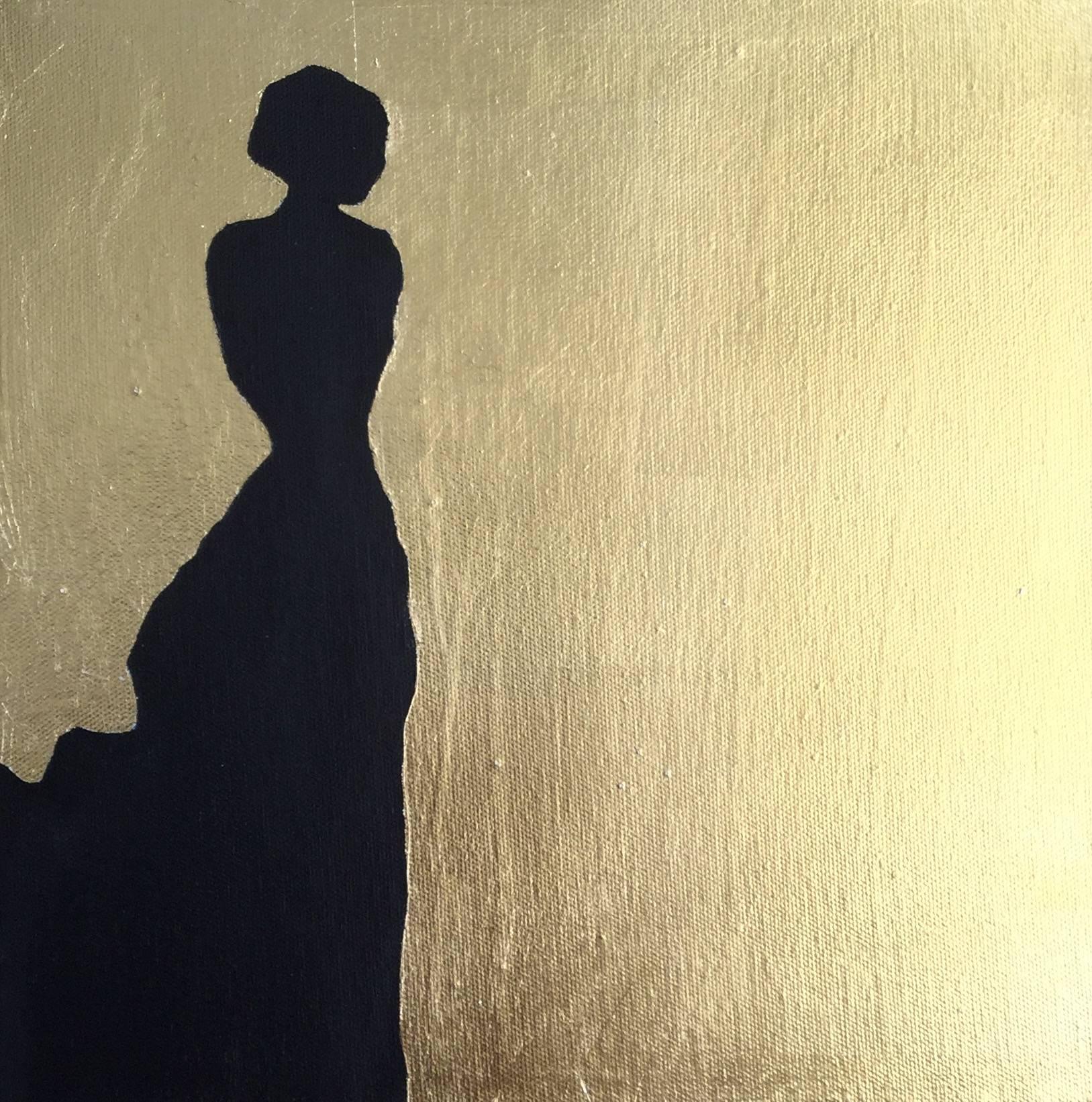 Silhouette, 4 paintings - Gold Portrait Painting by K. Odal