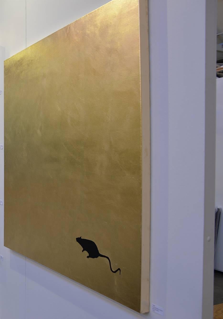 Acrylic and gold leaves on canvas. 
Colours, contrasts, effects of texture and the impact of pure shapes and lines. Stylistic paintings mixes acrylic with goldfoils. Like urban street art, repeating the same procedures and pictures, just changing
