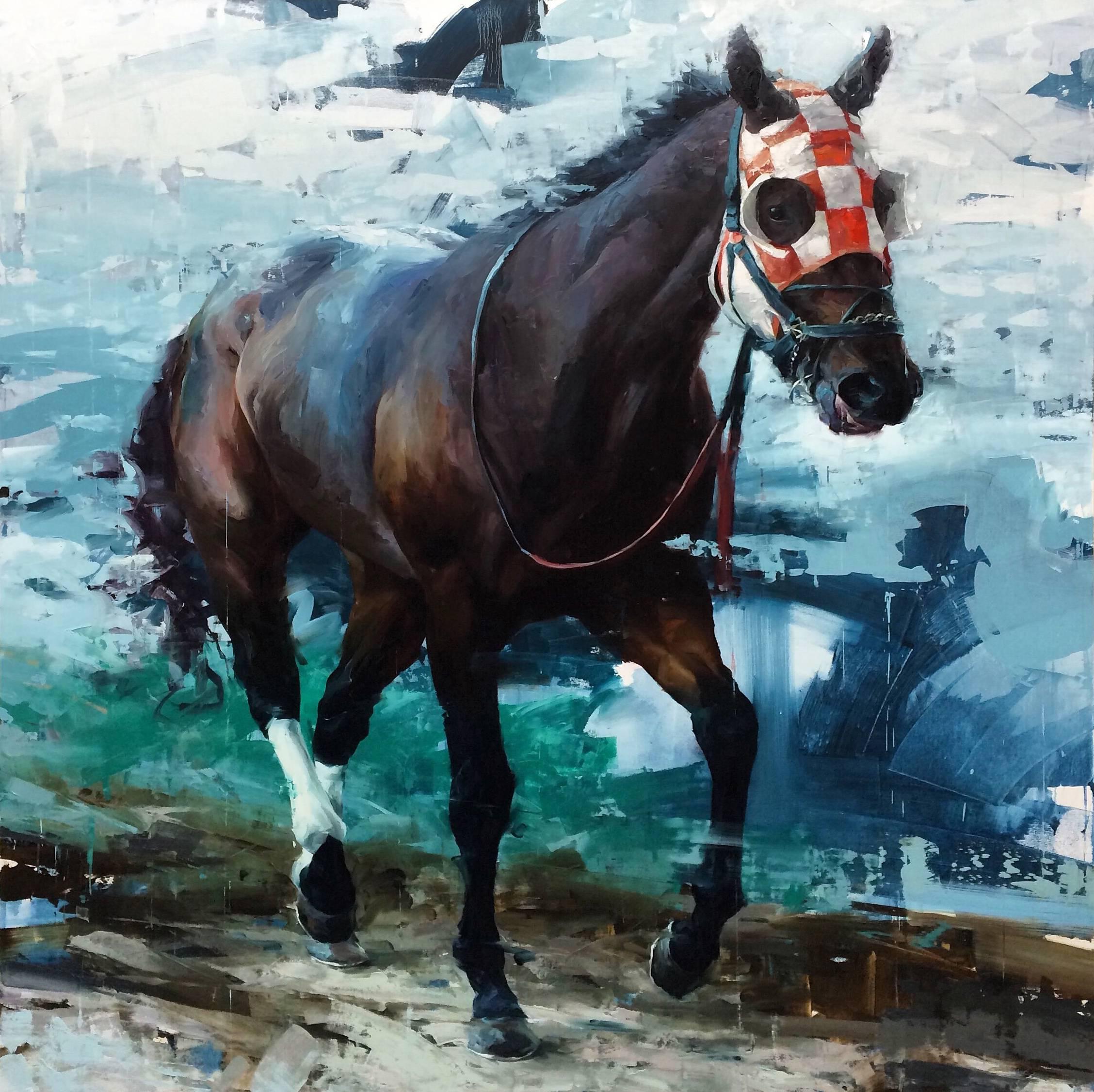 Original oil painting from Aron Belka's 2018 exhibition "Call to Post". "Call to Post" explores the topic of horses, a subject matter that first appeared in prehistoric cave paintings almost 16,000 years ago. This exhibit is his contemporary take on