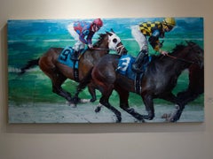 "Lou's Delta Blues" original contemporary horse and jockey oil painting