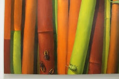 "Vietnam" oil painting on panel, bamboo and bugs, bright colors, by Alan Gerson