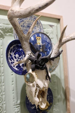 "Midnight" mixed media wall hanging sculpture, skulls, found objects