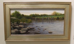 "Sunset Pilings" original soft pastel on paper, en plein air landscape
