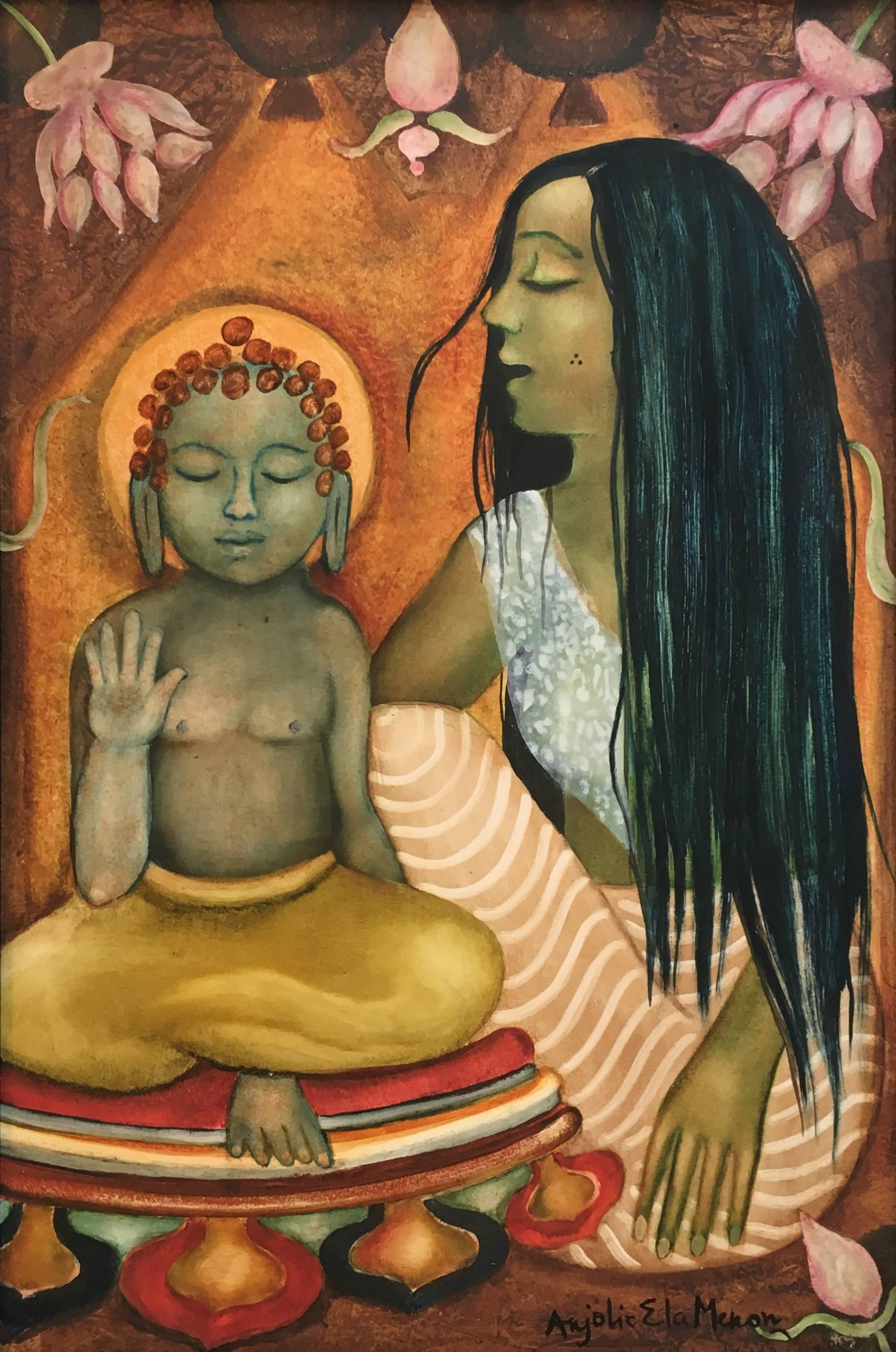 Divine Mothers Series- Maya with Gautama - Painting by Anjolie Ela Menon