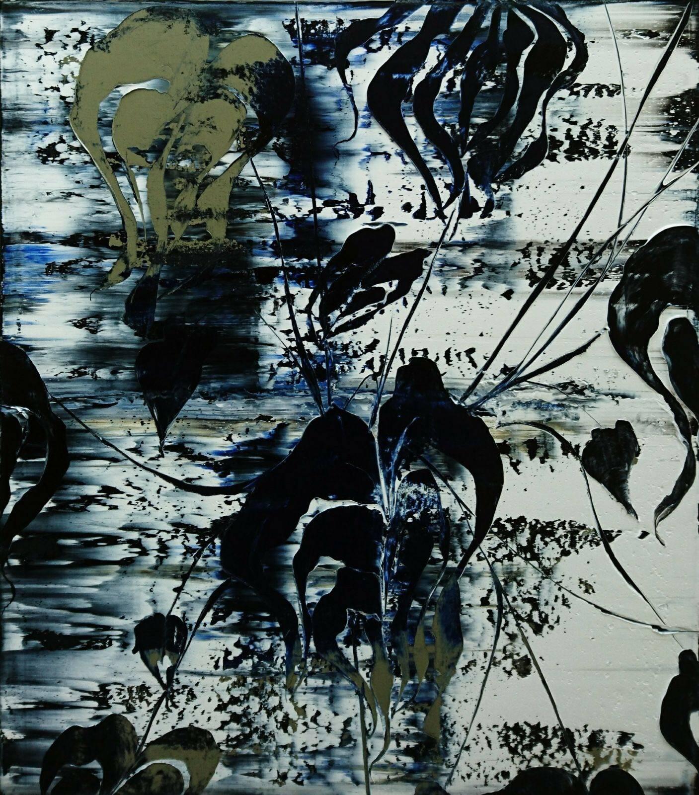 Ronald Zuurmond Abstract Painting - Water plants (Delft Bleu)