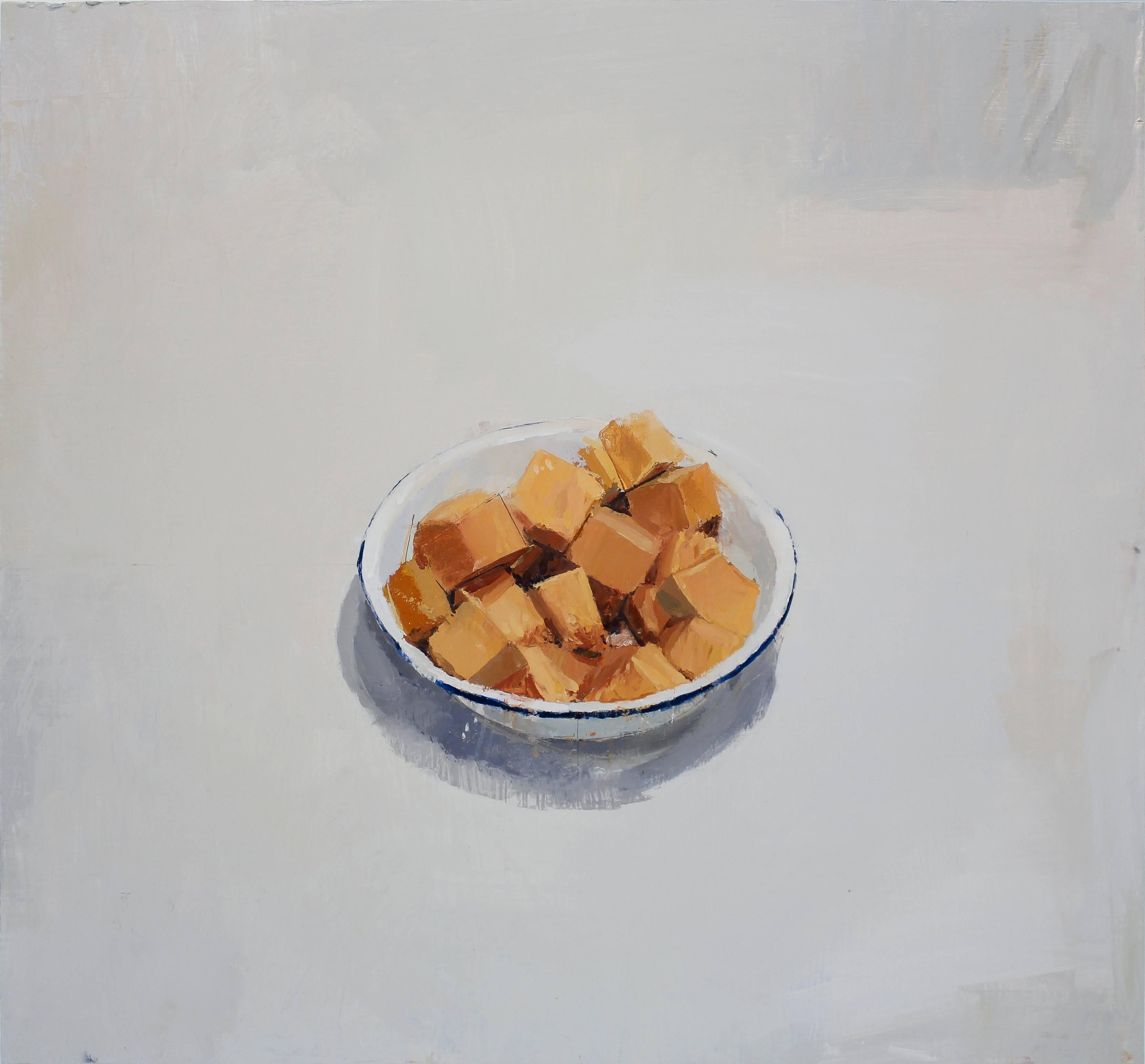 Alberto Romero Still-Life Painting - contemporary painting still life "bowl with pumpkin cubes"
