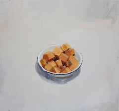 contemporary painting still life "bowl with pumpkin cubes"