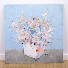 Abstract Floral Painting 'Pardon' Drip Painting Style Colorful Flower Bouquet