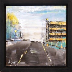 Urban City Life Art 'Orange Garage' Abstract Impressionism Cityscape Painting