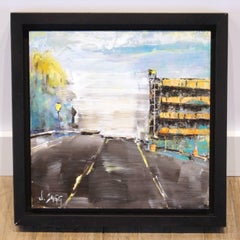 Urban City Life Art 'Orange Garage' Abstract Impressionism Cityscape Painting