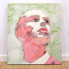 Urban Male Portrait Painting 'Pink Emotion' Freehand Oil Paint Drip/Drizzle Art