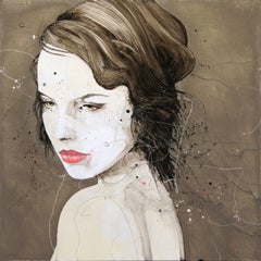 Urban Feminine Portrait Painting 'Solemn' Freehand Oil Paint Drip/Drizzle Art