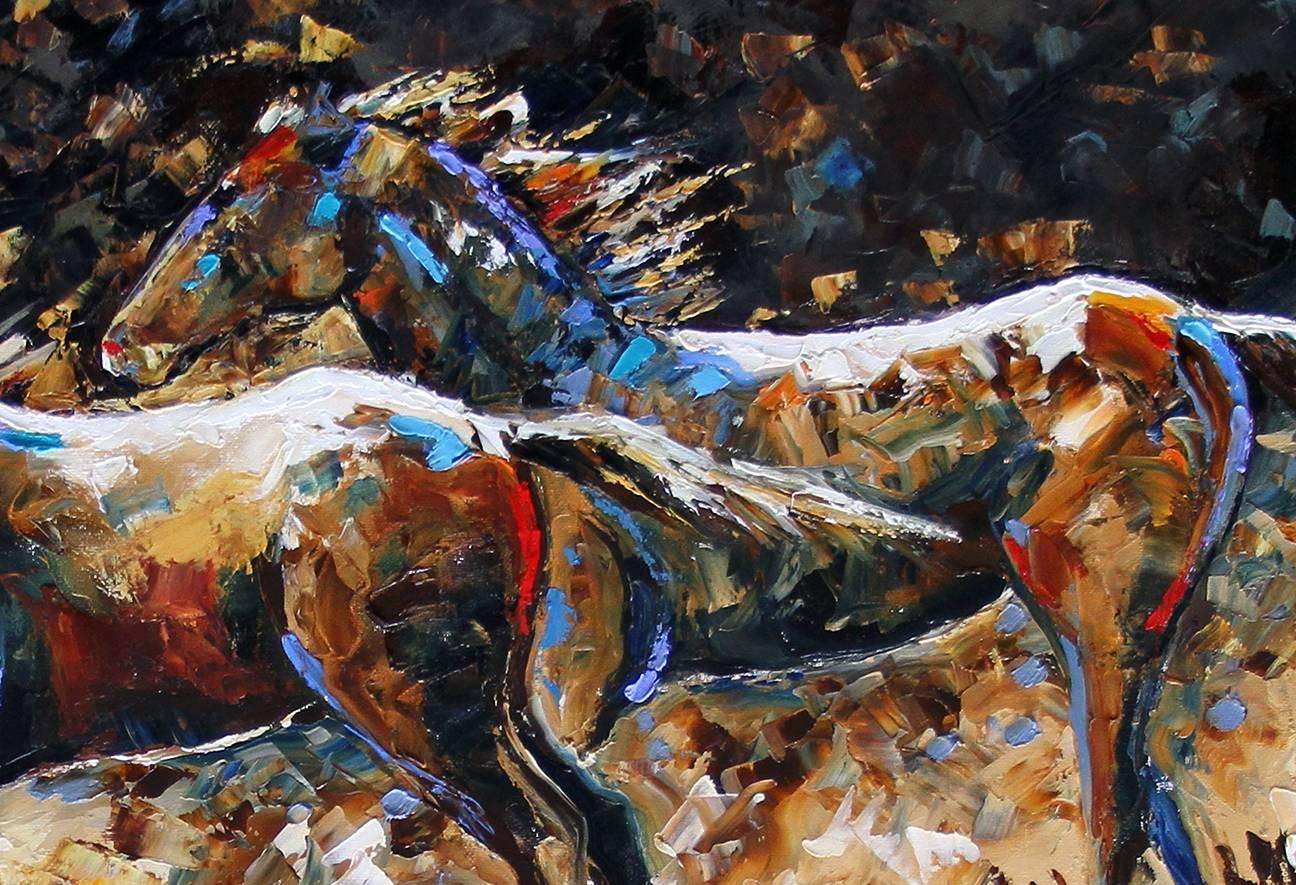 Running the Ridge at Dusk - Original Horse Painting Colorful Equine Modern Art  1