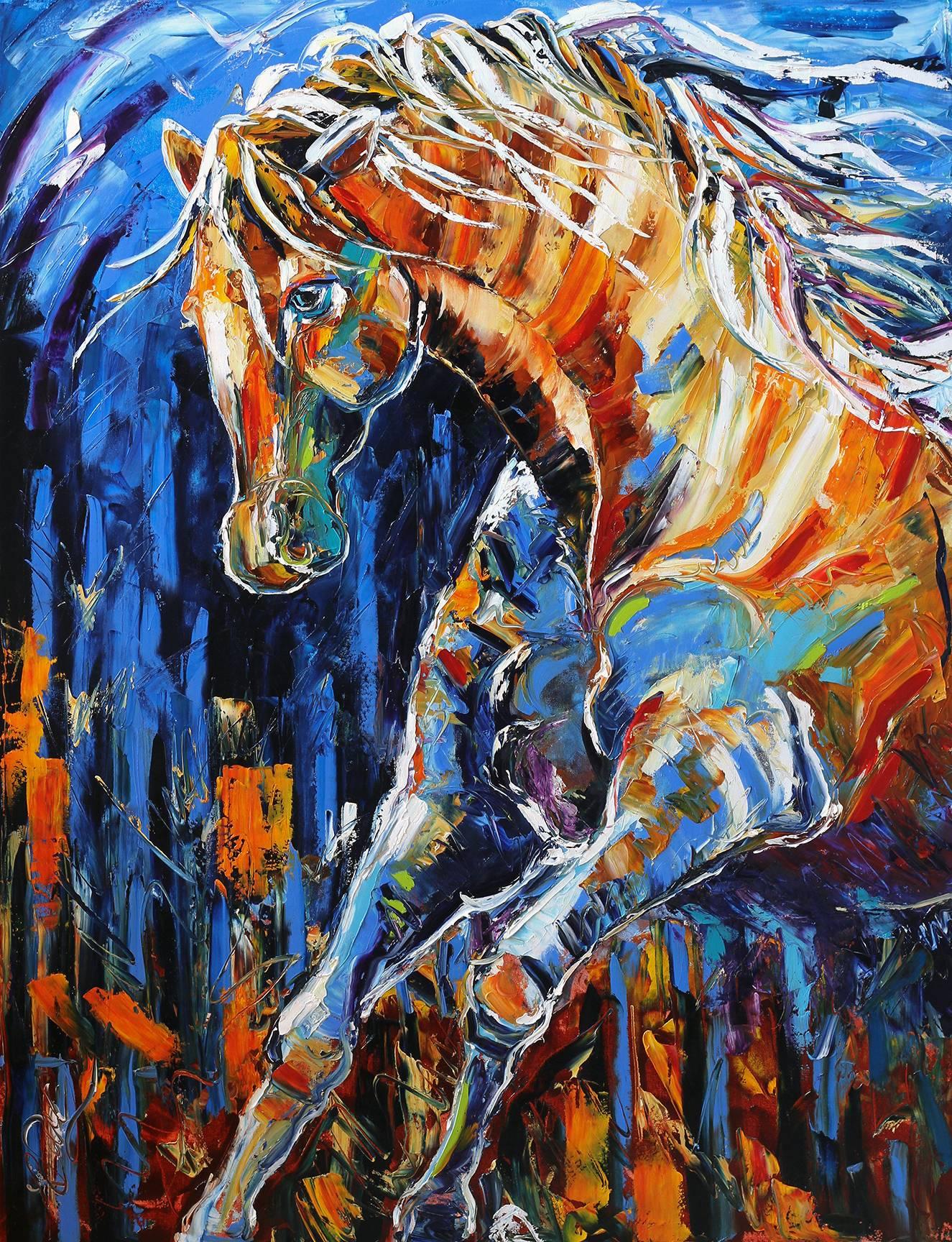 ZWPT387 abstract modern % hand-painted roar ''horses" oil painting on canvas 