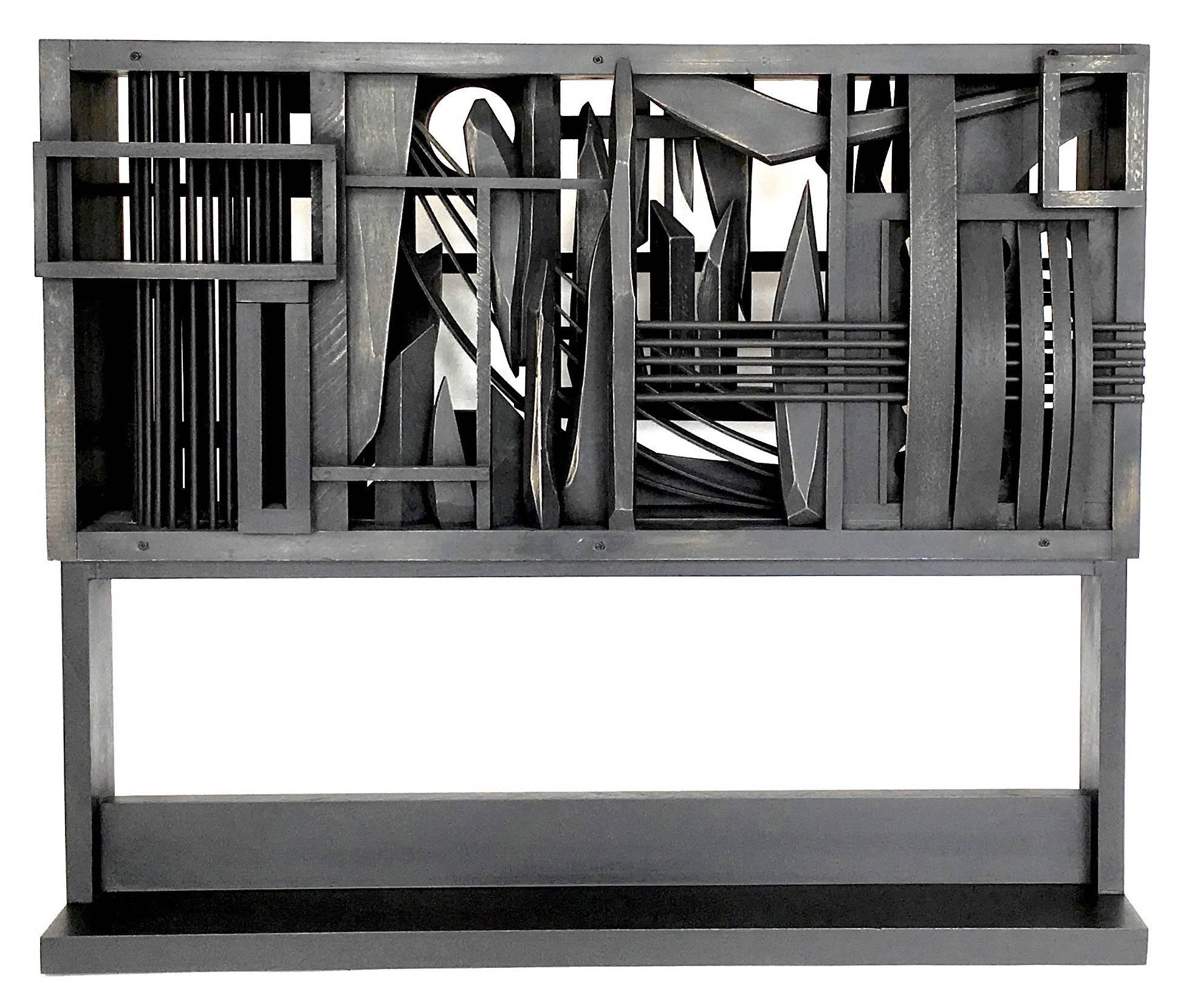 David LeCheminant Abstract Sculpture - Intricate Sculpture 'Passage' Dimensional Abstract Construction in Black Wood