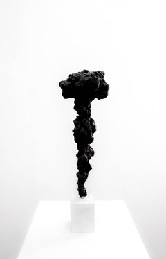 Black Totem no. 4 - Contemporary painted bronze, oak wood by Guy Haddon Grant